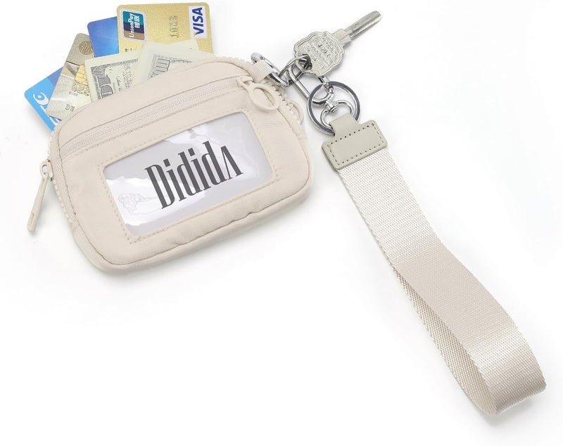 DiDida The Iris Wallet Zip Card Case with Keychain Wristlet ID Window Purses for Women Wrist Lanyard, Beige - Image 4
